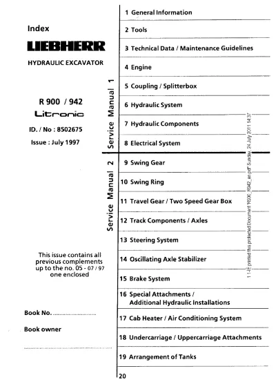 Preview: Liebherr A/R 900-942 Litronic Hydraulic Excavator 1990–1997 Service Manual (P/N 8502675)