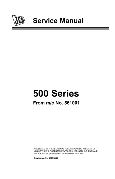 Preview: JCB 500 Series 525, 527, 530, 535, 537 Telescopic Handlers Service Manual (P/N 9803/3600)