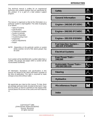 John Deere 240, 245, 260, 285, 320 garden tractor technical manual Preview image 2