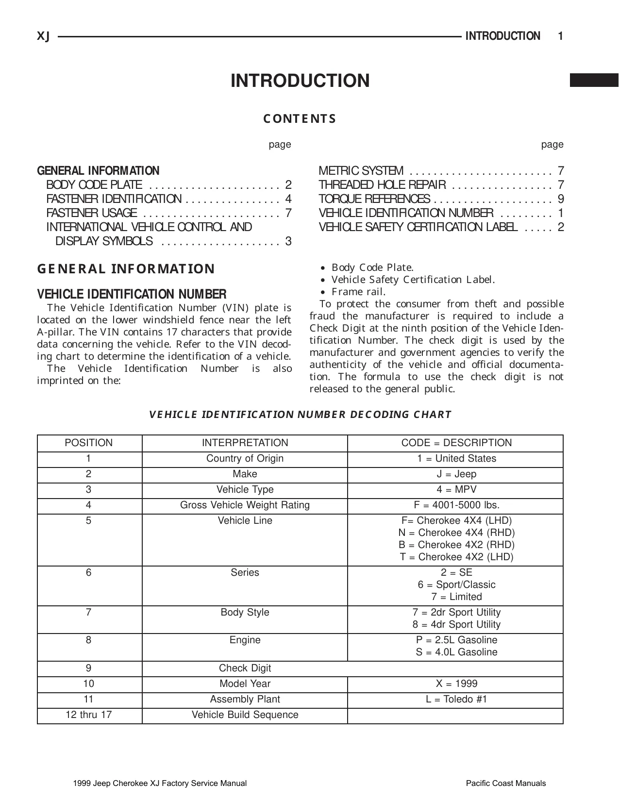 1999 Jeep Cherokee XJ, SE, Sport, Classic, and Limited Series, 2.5L, 4.0L factory service manual Preview image 3