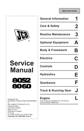 JCB 8052, 8060 mini excavator manual