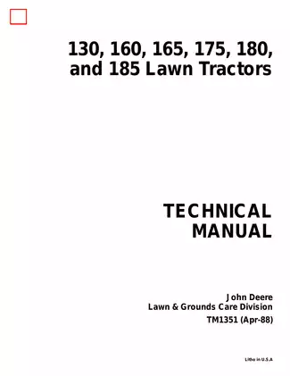 John Deere 130, 160, 165, 175, 180, 185 lawn tractor technical manual Preview image 1