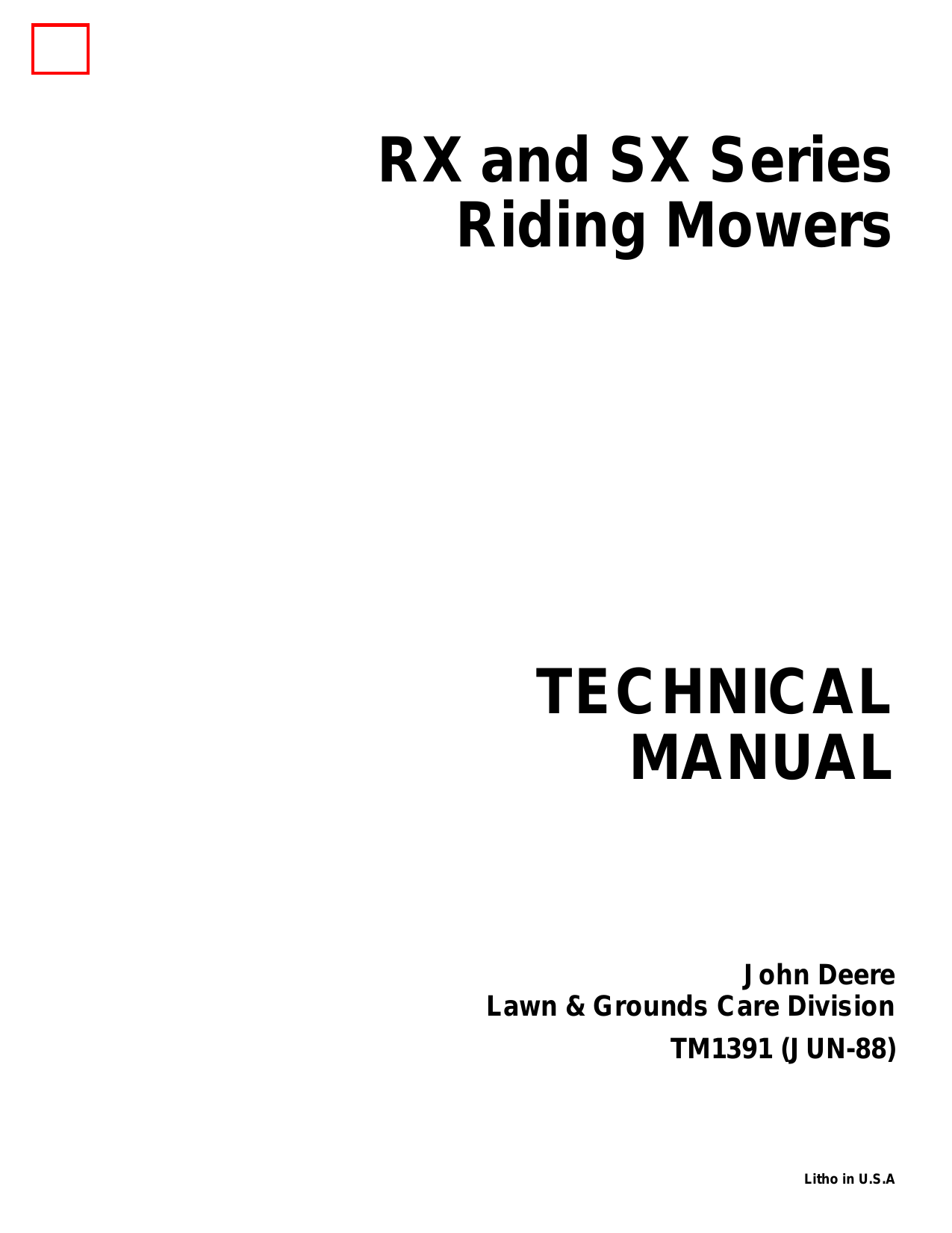  John Deere RX63, RX73, TX75, SX75, RX95, SX95 riding lawn mower technical manual Preview image 1