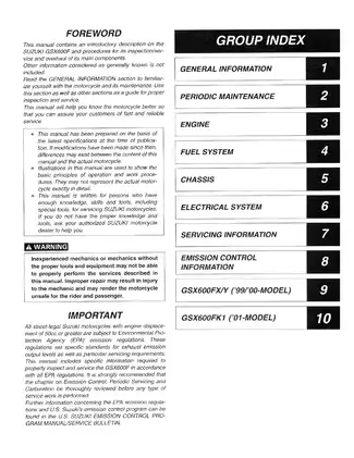1999-2001 Suzuki GSX600F service manual Preview image 2