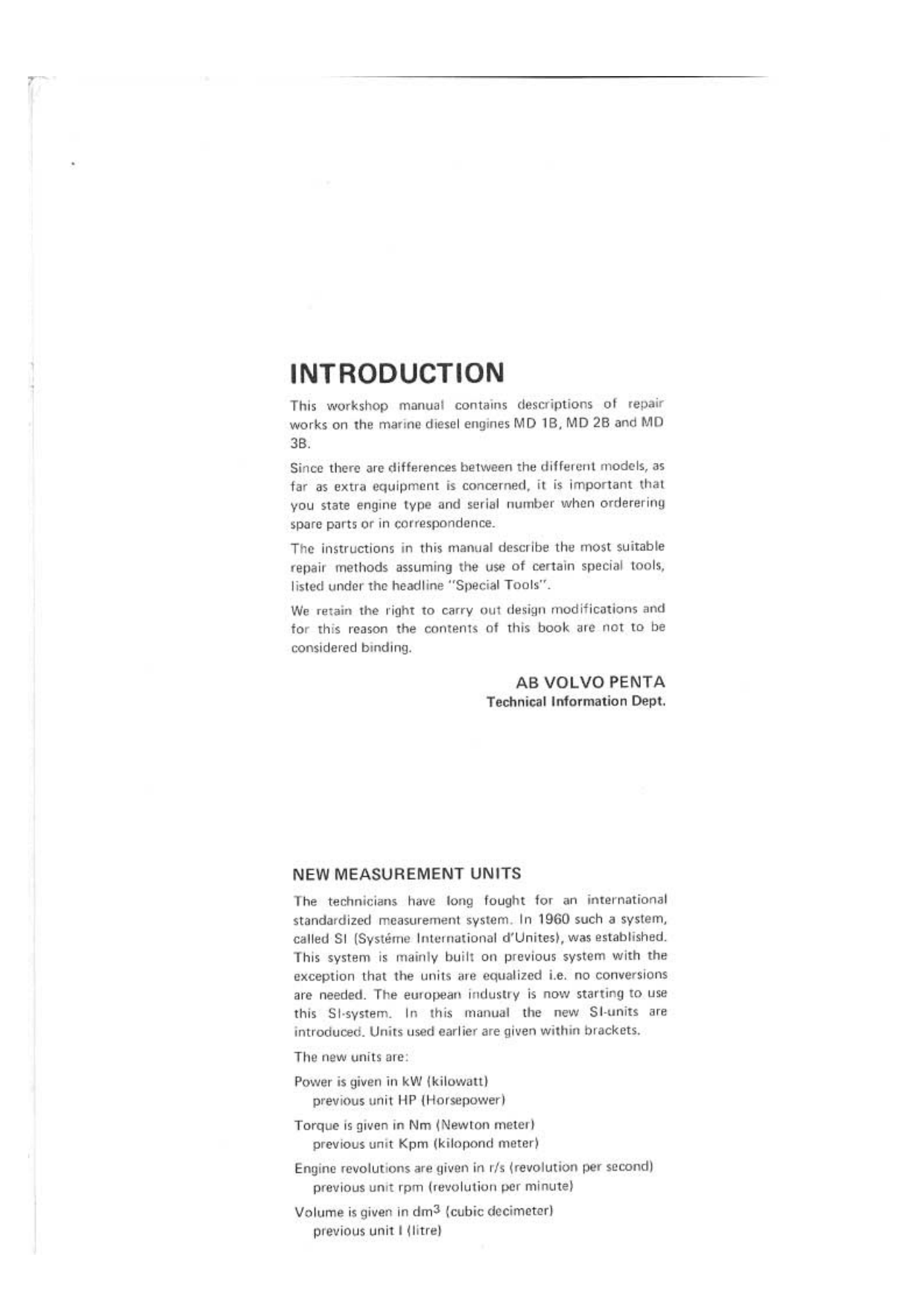 Volvo Penta MD1B, MD2B, MD3B marine diesel engine workshop manual Preview image 2