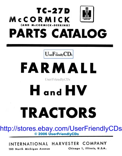 Preview: McCormick Farmall H / HV Tractors Parts Catalog (P/N TC-27D)