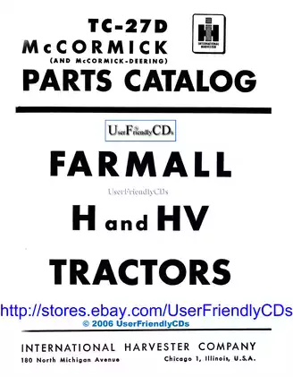 IH Farmall H & HV TC-27D parts catalog Preview image 1