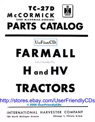 McCormick Farmall H & HV Tractors Parts Catalog (TC-27D)