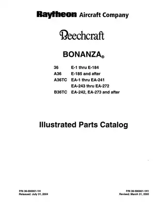 Raytheon Aircraft Bonanza 36, A36, A36TC & B36TC Illustrated Parts Catalog | Comprehensive Guide for Maintenance and Repairs