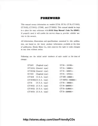 Honda CT70/70H Shop Manual - Comprehensive Maintenance and Repair Guide Preview image 3