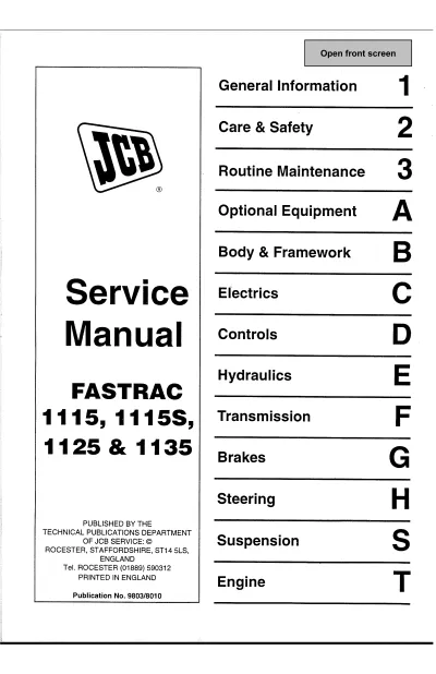 Preview: JCB 1115, 1115S, 1125, 1135 Tractor Service Manual (P/N 9803/8010)