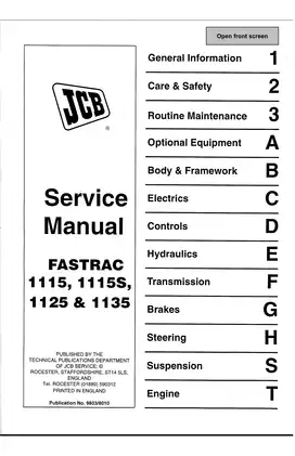 JCB 1115, 1115S, 1125, 1135 Fastrac service manual Preview image 1