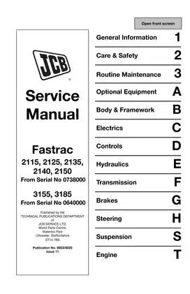JCB 2115, 2135, 2140, 2150, 3155, 3185 fastrac service manual