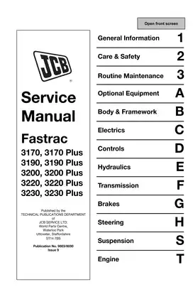 JCB 3170, 3170 Plus, 3190, 3190 Plus, 3200, 3200 Plus, 3220, 3220 Plus, 3230, 3230 Plus fastrac manual