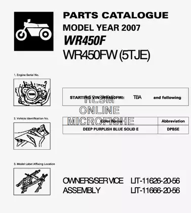 2007 Yamaha WR450F parts catalog Preview image 1