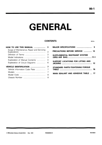 Preview: 1991–1995 Mitsubishi Sigma and Diamante Service Manual (P/N PWGE9004-G)