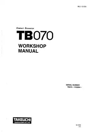 1995-2001 Takeuchi™ TB070 compact excavator workshop manual Preview image 1