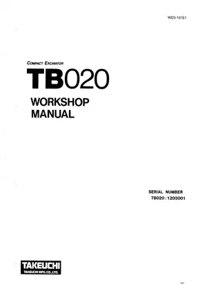 1991-2001 Takeuchi TB020 compact excavator workshop manual