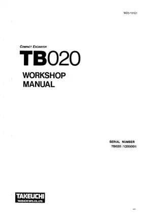 Comprehensive Workshop Manual for TBO20 Compact Excavator (Model WD3-101E1)