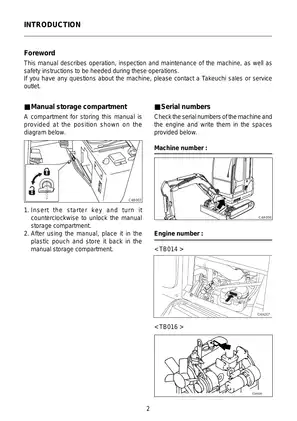 Takeuchi TB014, TB016 compact excavator operators manual Preview image 4