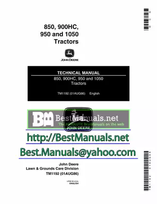 John Deere 850, 900HC, 950 and 1050 Tractors Technical Manual (TM-1192)