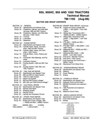 John Deere 850, 900HC, 950 and 1050 Tractors Technical Manual (TM-1192) Preview image 3