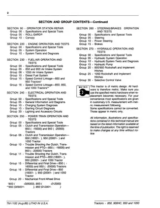 John Deere 850, 900HC, 950 and 1050 Tractors Technical Manual (TM-1192) Preview image 4