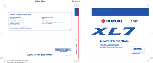 2007-2009 Suzuki XL7 owner´s manual