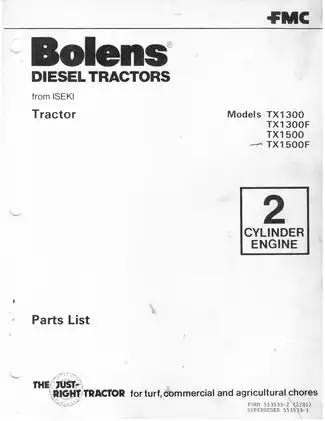 1978-1993 Bolens Iseki™ TX 1300, TX 1500, G152,  G154, G172, G174 diesel tractor parts list Preview image 2