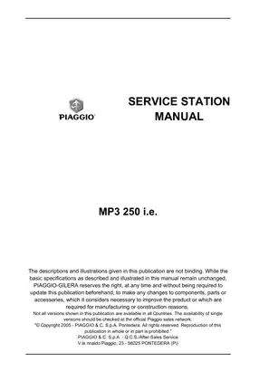Piaggio MP3 250 i.e. Service Station Manual - Comprehensive Guide for Mechanics and DIY Enthusiasts Preview image 2
