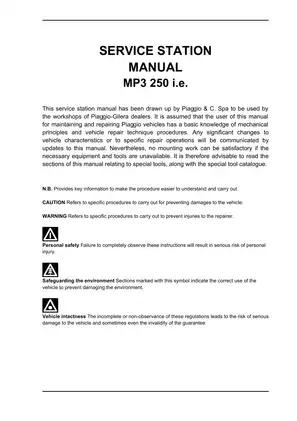 Piaggio MP3 250 i.e. Service Station Manual - Comprehensive Guide for Mechanics and DIY Enthusiasts Preview image 3