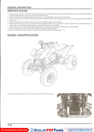 Honda TRX450R Service Manual (2004-2005) Preview image 5