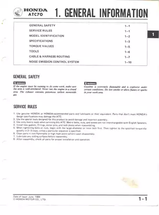 Honda ATC70 Owner's Manual: Complete Vehicle Service Guide (1984) Preview image 5