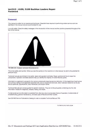 Comprehensive Technical Manual for 410D and 510D Backhoe Loaders - Repair and Operation Guide Preview image 3