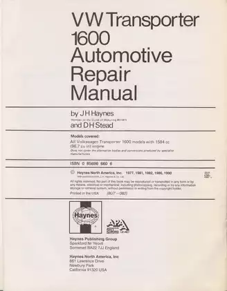 1968-1979 Volkswagen T2 VW 1600 transporter repair manual Preview image 2