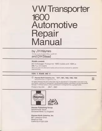 1973 VW Transporter 1600 Automotive Repair Manual - Expert Maintenance Guide Preview image 2