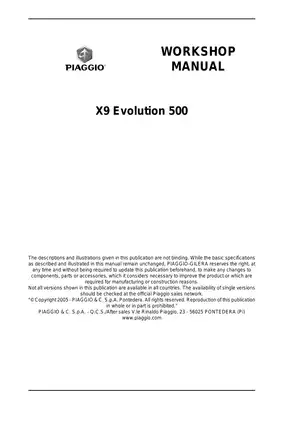 Piaggio X9 Evolution 500 Workshop Manual - Comprehensive Guide to Maintenance and Repairs Preview image 2