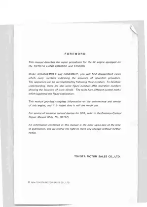 1980-1988 Toyota Land Cruiser FJ 62, FJ  70, FJ 73, FJ  75, BJ 60, BJ 70, BJ 73, BJ 75, HJ 60, HJ 75 service manual