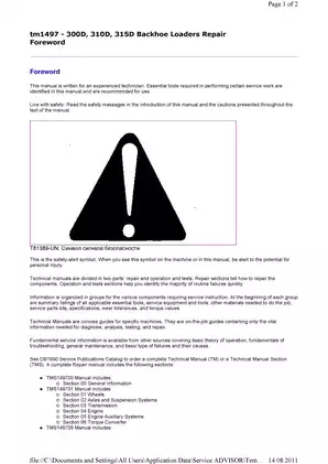 John Deere 300D, 310D, 315D backhoe loaders technical repair manual Preview image 3