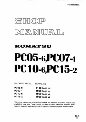 Komatsu PC05-6, PC07-1, PC10-6, PC15-2 Service Manual - Essential Guide for Operators and Technicians
