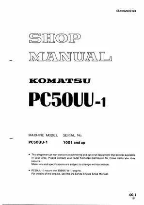 Komatsu PC50UU-1 excavator shop manual Preview image 1