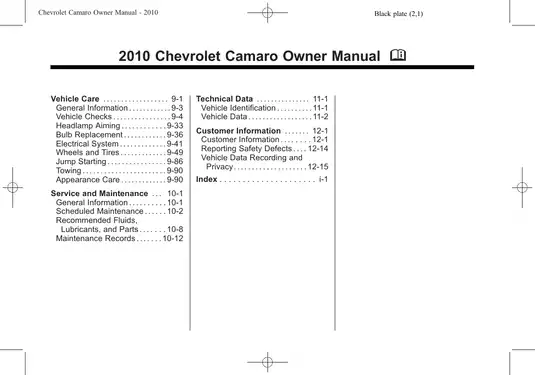 2010-2011 Chevrolet Camaro owner manual Preview image 2