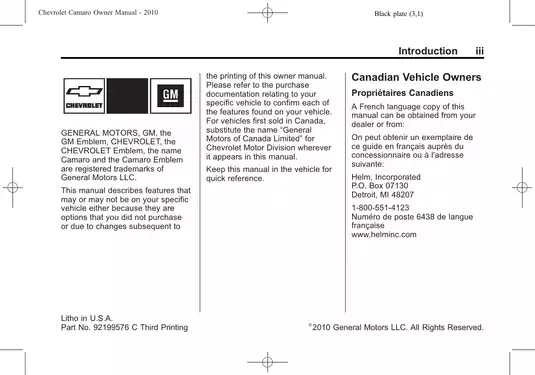 2010-2011 Chevrolet Camaro owner manual Preview image 3