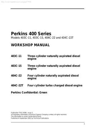 Perkins 400 series 403C-11, 403C-15, 404C-22, 404C-22T workshop engine manual Preview image 1