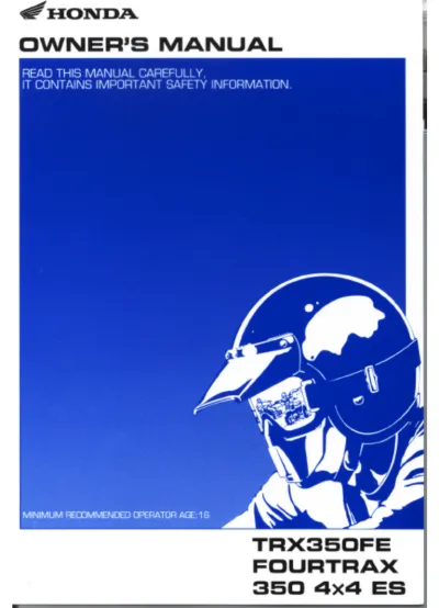 Preview: 2002 Honda TRX350FE FourTrax 350 4x4 ES Owner's Manual (P/N 31HN5820)