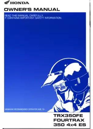 Honda TRX350FE FourTrax 350 4x4 ES Owner’s Manual (2002)