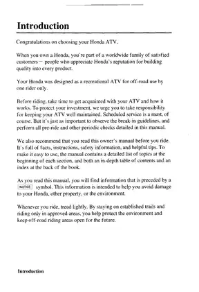 Honda TRX350FE FourTrax 350 4x4 ES Owner’s Manual (2002) Preview image 4