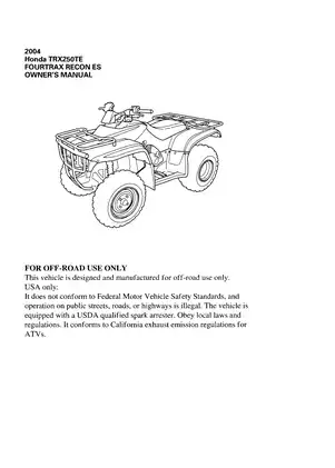 Honda TRX250TE FourTrax Recon ES Owner's Manual - Ultimate Guide for ATV Maintenance and Safety Preview image 3