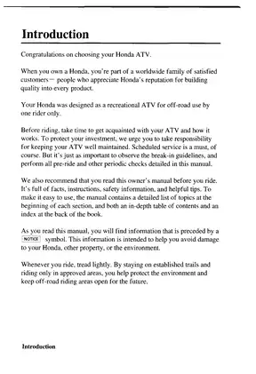 Honda TRX250EX Sportrax Owner's Manual - Comprehensive Guide for 2005 Model Preview image 4