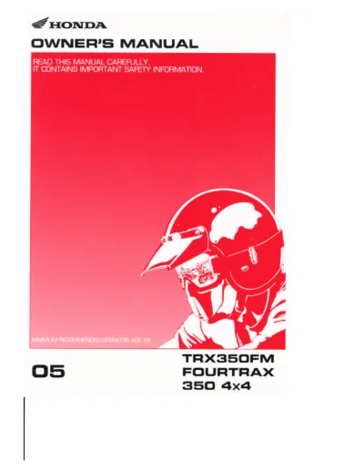 Preview: 2005 Honda TRX350FM FourTrax 350 4x4 Owner's Manual OEM
